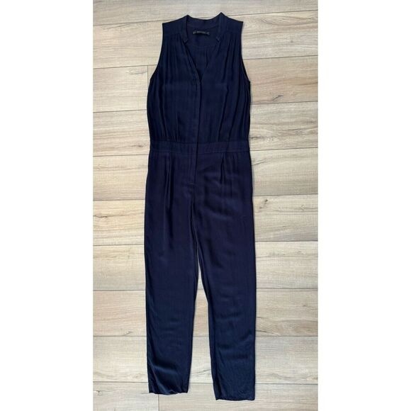 ZARA Basic S Small Women’s V-NECK JUMPSUIT Jumper Navy Zipper Holiday romper - Picture 1 of 7